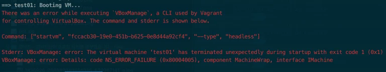 Mac OS에서 Virtualbox VM 실행시 NS_ERROR_FAILURE (0x80004005)에러 발생 해결 방법
