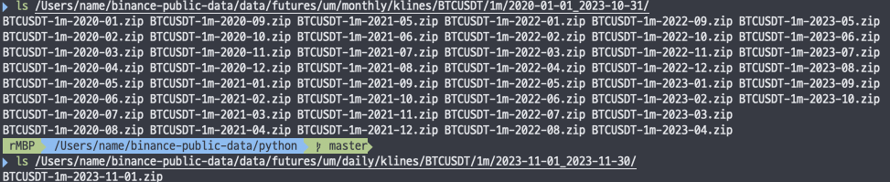 Binance 비트코인 선물 1m지표를 모두 다운로드 했다