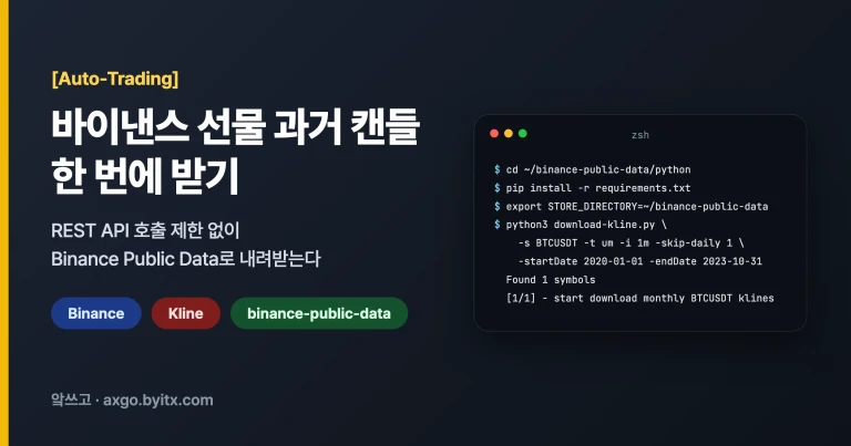 바이낸스 선물 과거 캔들 한 번에 받기 대표 이미지 — REST API 호출 제한 없이 Binance Public Data로 내려받는다