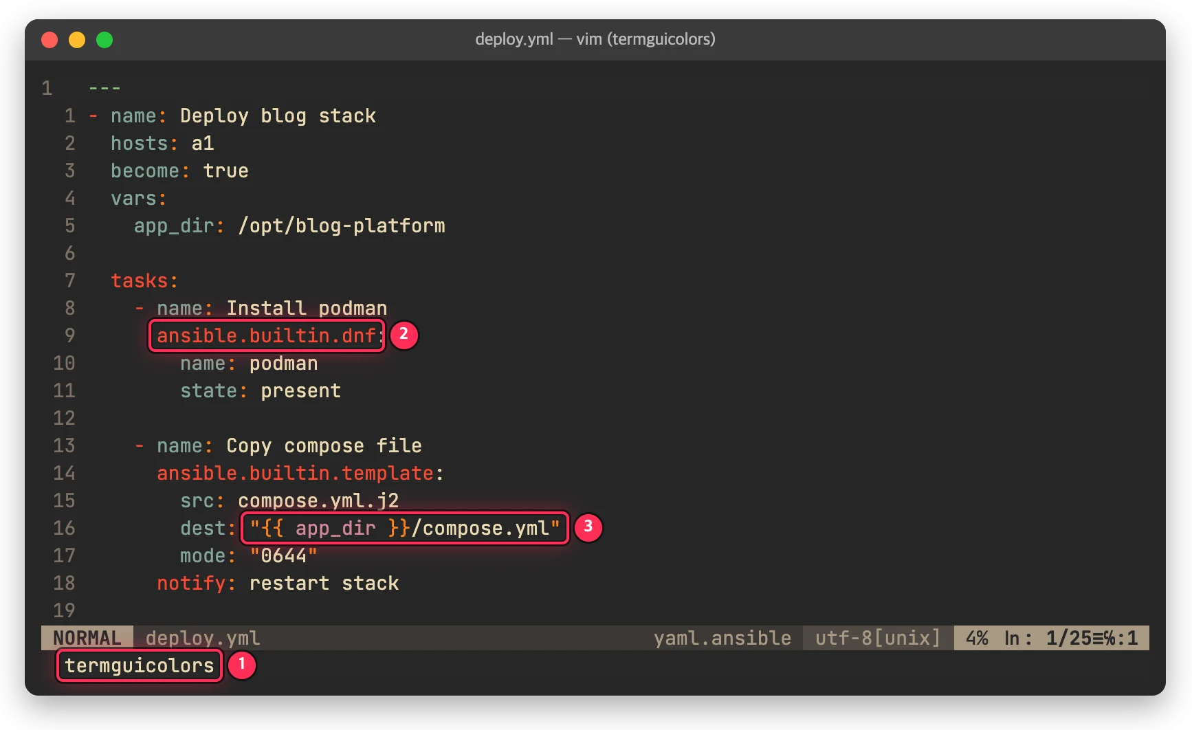 termguicolors 를 켜 gruvbox 원래 색으로 나오는 vim 화면